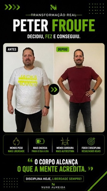 Transformação real de Peter Froufe, de 114 kg para 89 kg